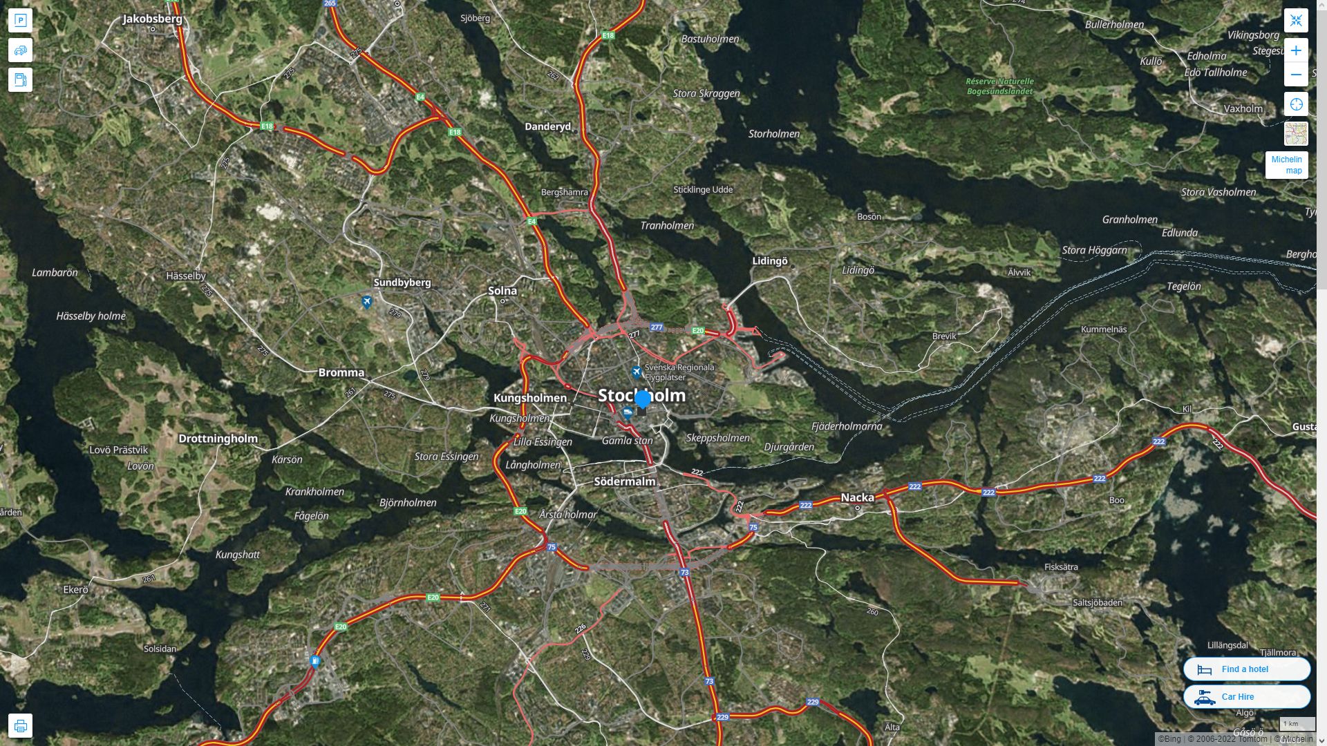 Stockholm Highway and Road Map with Satellite View